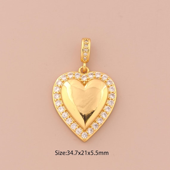18K Gold Heart Charms,CZ Pave Minimalist Charms Pendants,Heart Charm for DIY Jewelry Making Supply