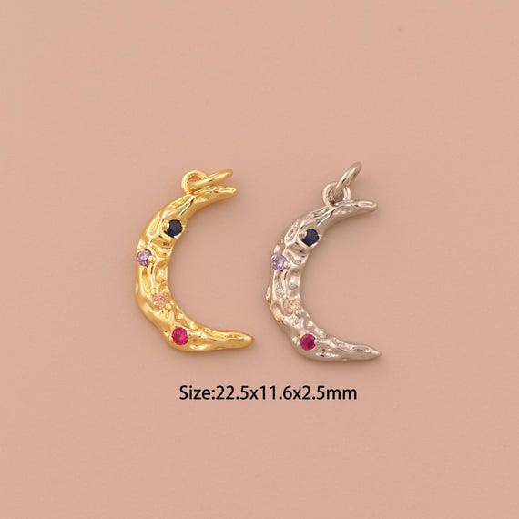18K Gold Moon Charms,CZ Pave Minimalist Charms Pendants,Moon Charm for DIY Jewelry Making Supply
