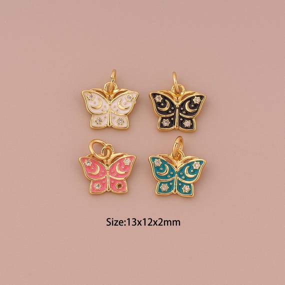 18K Gold Butterfly Charms,CZ Pave Minimalist Charms Pendants,Enamel Butterfly Charm for DIY Jewelry Making Supply