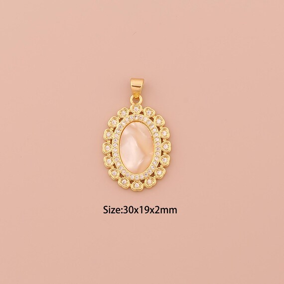 18K Gold Oval Charms,CZ Pave Minimalist Charms Pendants,Oval Charm for DIY Jewelry Making Supply