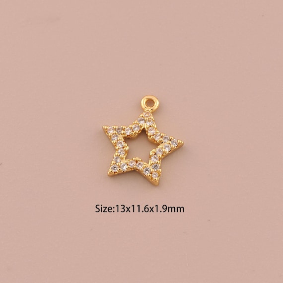 18K Gold Star Charms,CZ Pave Celestial Charms Pendants,Star Charm for DIY Jewelry Making Supply