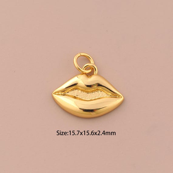 18K Gold Lips Charms,Minimalist Charms Pendants,Lips Charm for DIY Jewelry Making Supply