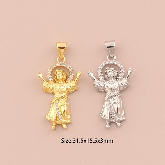 18K Gold Angel Charms,CZ Pave Angel Charms Pendants,Angel Charm for DIY Jewelry Making Supply