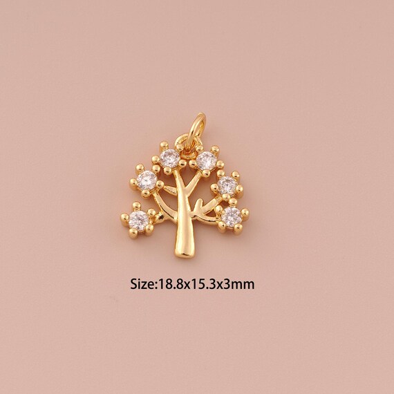 18K Gold Tree of Life Charms,CZ Pave Minimalist Charms Pendants,Tree Charm for DIY Jewelry Making Supply