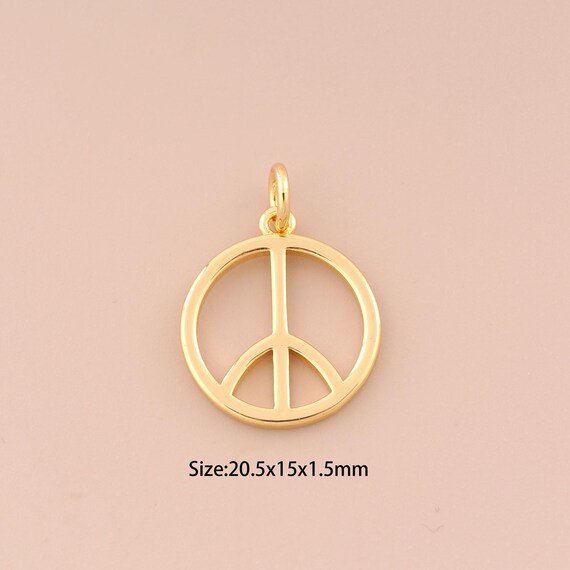 18K Gold Peace Sign Charms,Minimalist Charms Pendants,Round Charm for DIY Jewelry Making Supply