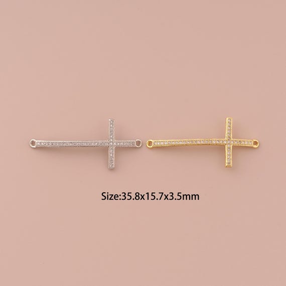 18K Gold Cross Connector,CZ Pave Religious Connector Charms,Christian Connector for DIY Jewelry Making Supply