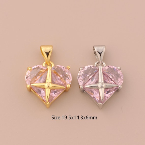 18K Gold Heart Charms,CZ Pave Cross Star Charms Pendants,Heart Charm for DIY Jewelry Making Supply