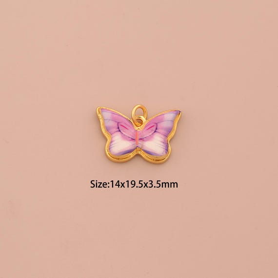 18K Gold Butterfly Charms,Enamel Insect Charms Pendants,Butterfly Charm for DIY Jewelry Making Supply