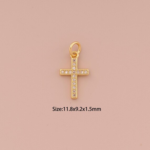 18K Gold Cross Charms,CZ Pave Minimalist Charms Pendants,Christian Charm for DIY Jewelry Making Supply