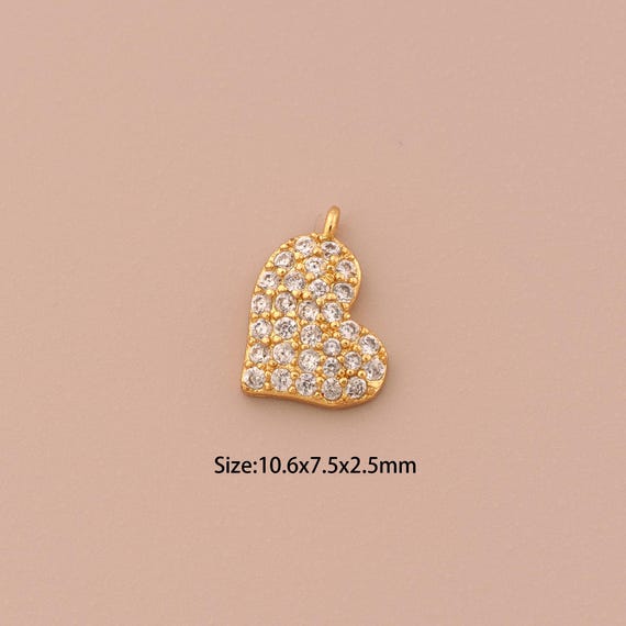 18K Gold Heart Charms,CZ Pave Minimalist Charms Pendants,Heart Charm for DIY Jewelry Making Supply