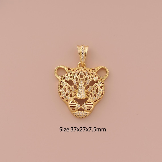 18K Gold Tiger Charms,CZ Pave Minimalist Charms Pendants,Animal Charm for DIY Jewelry Making Supply