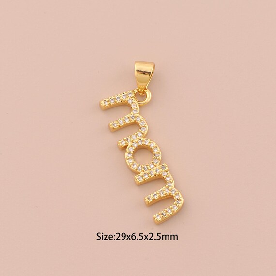 18K Gold MOM Charms,CZ Pave Letter Charms Pendants,Letter Charm for DIY Jewelry Making Supply