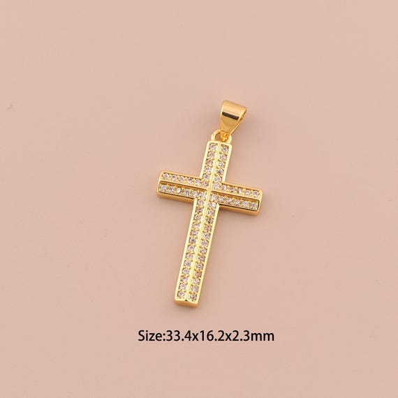 18K Gold Cross Charms,CZ Pave Religious Charms Pendants,Christian Charm for DIY Jewelry Making Supply