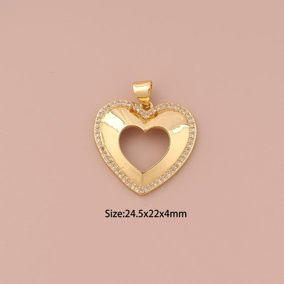 18K Gold Heart Charms,CZ Pave Minimalist Charms Pendants,Heart Charm for DIY Jewelry Making Supply