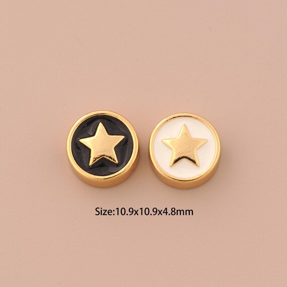 18K Gold Star Spacer Bead,Enamel Round Bead,Star Bead for DIY Jewelry Making Supply