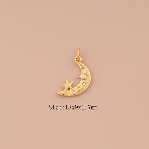 18K Gold Moon Charms,Star Charms Pendants,Celestial Charm for DIY Jewelry Making Supply