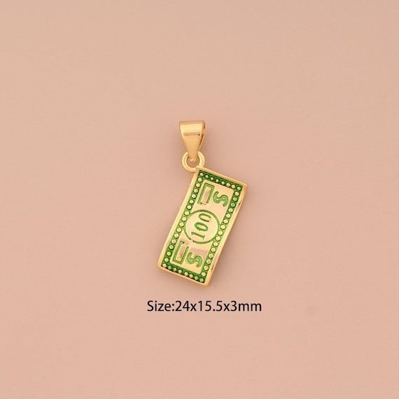 18K Gold Dollar Charms,Enamel Money Charms Pendants,Dollar Charm for DIY Jewelry Making Supply