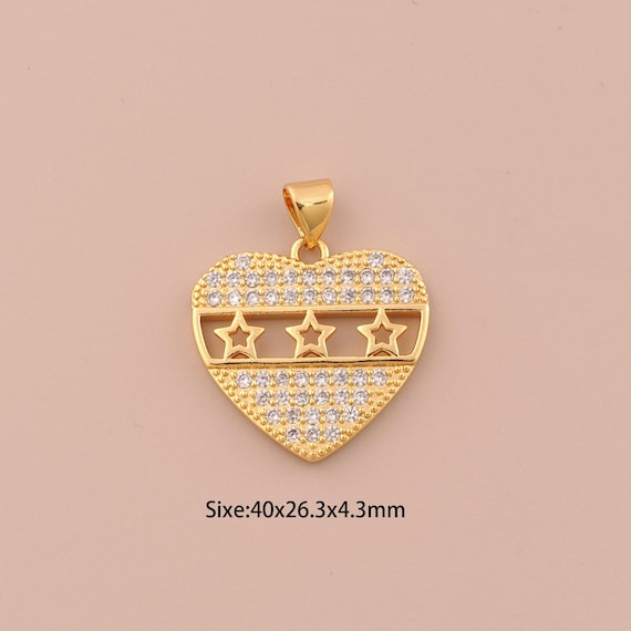 18K Gold Heart Charms,CZ Pave Star Charms Pendants,Heart Charm for DIY Jewelry Making Supply