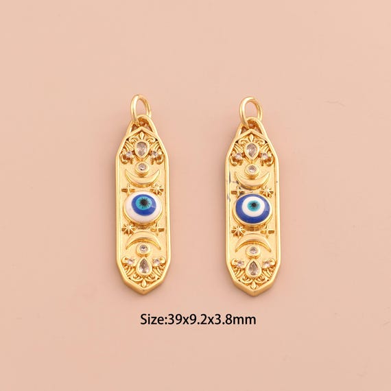 18K Gold Moon Star Charms,CZ Pave Evil Eye Charms Pendants,Enamel Devil Eye Charm for DIY Jewelry Making Supply