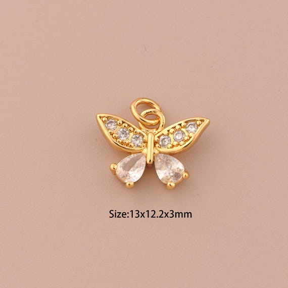 18K Gold Butterfly Charms,CZ Pave Insect Charms Pendants,Butterfly Charm for DIY Jewelry Making Supply