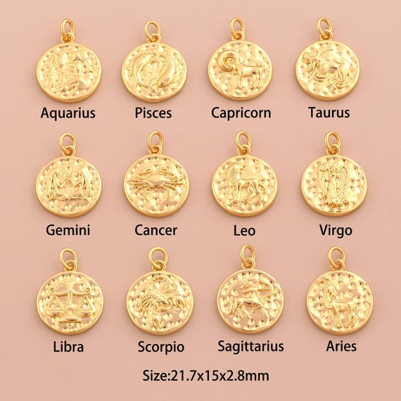 18K Gold Constellation Charms,CZ Pave Horoscope Charms Pendants,Astrological Charm for DIY Jewelry Making Supply