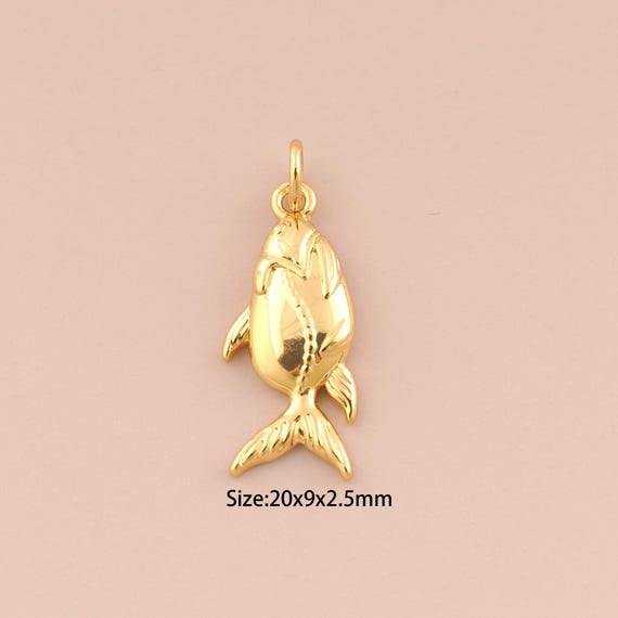 18K Gold Fish Charms,CZ Pave Minimalist Charms Pendants,Fish Charm for DIY Jewelry Making Supply