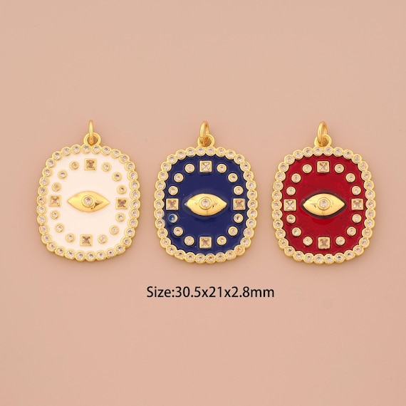 18K Gold Enamel Evil Eye Charms,CZ Pave Devil Eye Charms Pendants,Square Charm for DIY Jewelry Making Supply