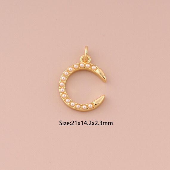 18K Gold Moon Charms,Minimalist Charms Pendants,Moon Charm for DIY Jewelry Making Supply