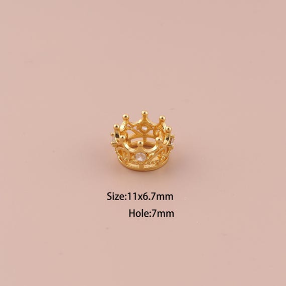 18K Gold Crown Spacer Bead,Minimalist Bead,Large Hole Bead for DIY Jewelry Making Supply