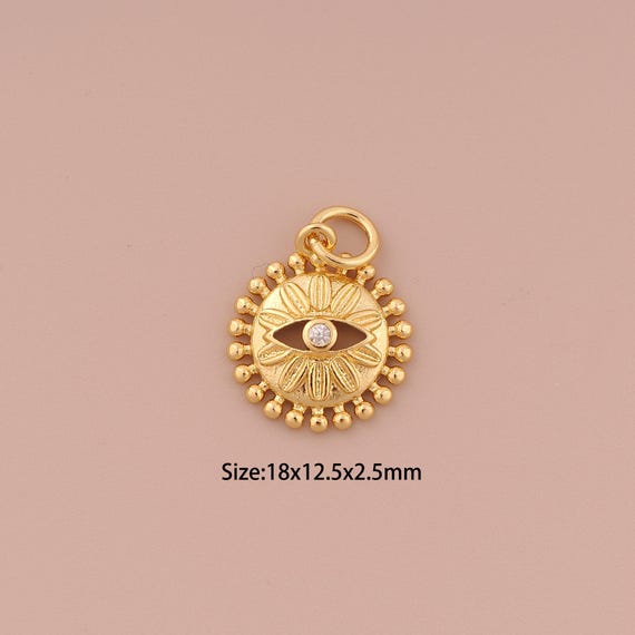 18K Gold Evil Eye Charms,CZ Pave Minimalist Charms Pendants,Devil Eye Charm for DIY Jewelry Making Supply