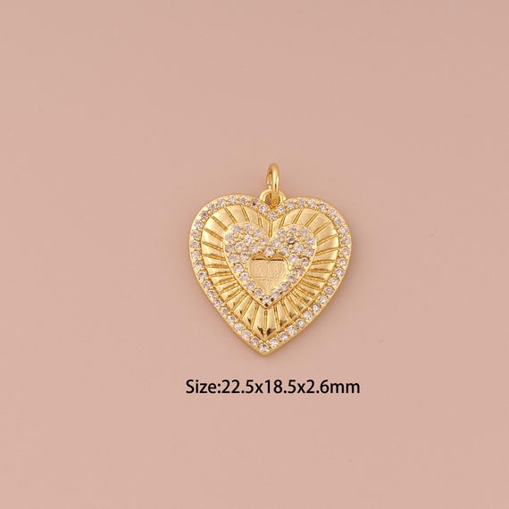 18K Gold Heart Charms,CZ Pave Minimalist Charms Pendants,Heart Charm for DIY Jewelry Making Supply