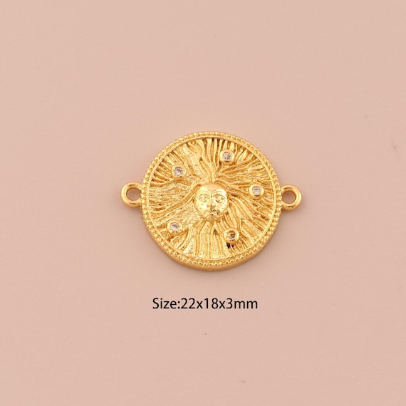 18K Gold Sun Connector,CZ Pave Round Connector Charms,Sun Connector for DIY Jewelry Making Supply