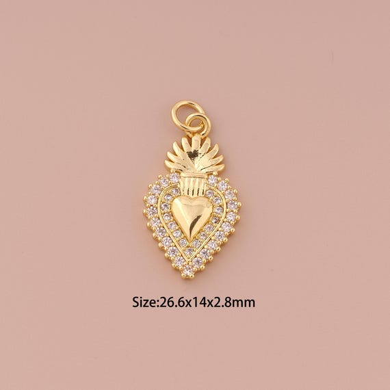 18K Gold Heart Charms,CZ Pave Minimalist Charms Pendants,Heart Charm for DIY Jewelry Making Supply