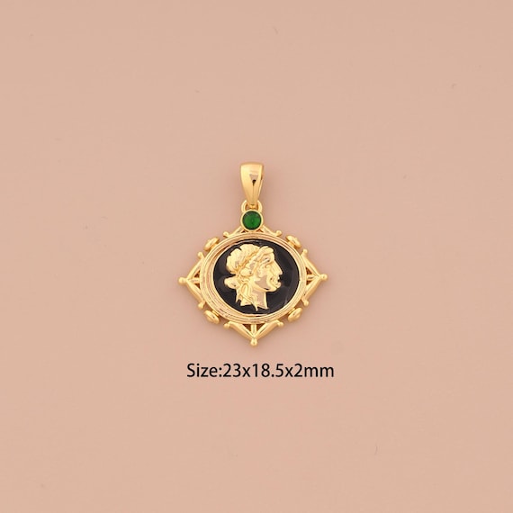 18K Gold Character Charms,Enamel Embossed Charms Pendants,Portrait Charm for DIY Jewelry Making Supply