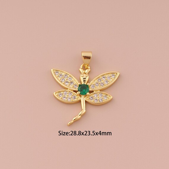18K Gold Dragonfly Charms,CZ Pave Minimalist Charms Pendants,Dragonfly Charm for DIY Jewelry Making Supply