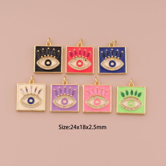 18K Gold Evil Eye Charms,CZ Pave Minimalist Charms Pendants,Enamel Devil Eye Charm for DIY Jewelry Making Supply