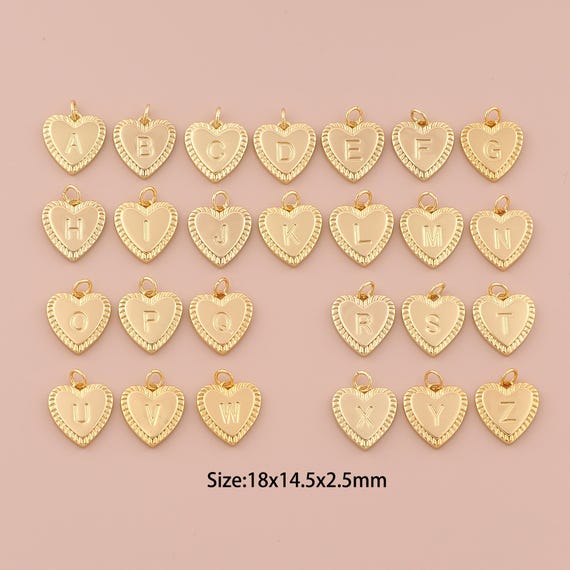 18K Gold 26 Letter Charms,Initial Charms Pendants,Heart Charm for DIY Jewelry Making Supply