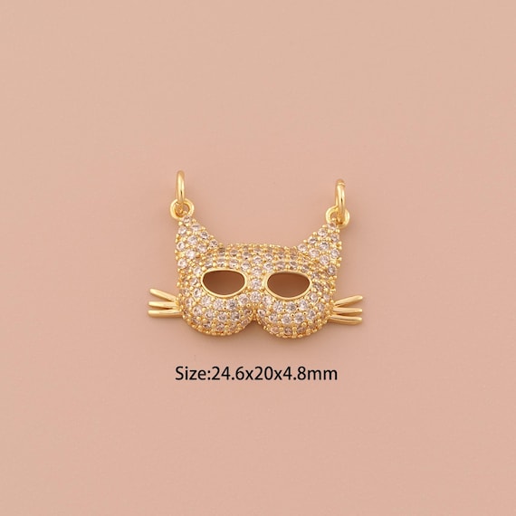18K Gold Mask Charms,CZ Pave Minimalist Charms Pendants,Cat Charm for DIY Jewelry Making Supply