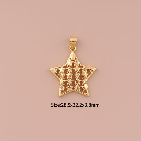 18K Gold Star Charms,CZ Pave Minimalist Charms Pendants,Star Charm for DIY Jewelry Making Supply