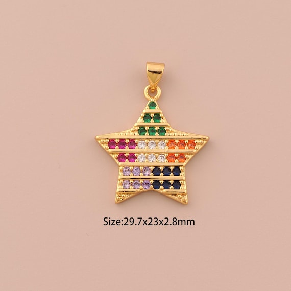 18K Gold Star Charms,CZ Pave Minimalist Charms Pendants,Star Charm for DIY Jewelry Making Supply