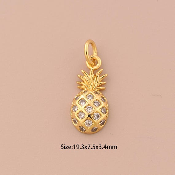 18K Gold Pineapple Charms,CZ Pave Fruit Charms Pendants,Pineapple Charm for DIY Jewelry Making Supply