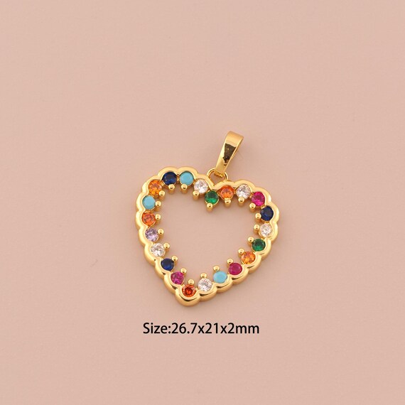 18K Gold Heart Charms,CZ Pave Minimalist Charms Pendants,Heart Charm for DIY Jewelry Making Supply