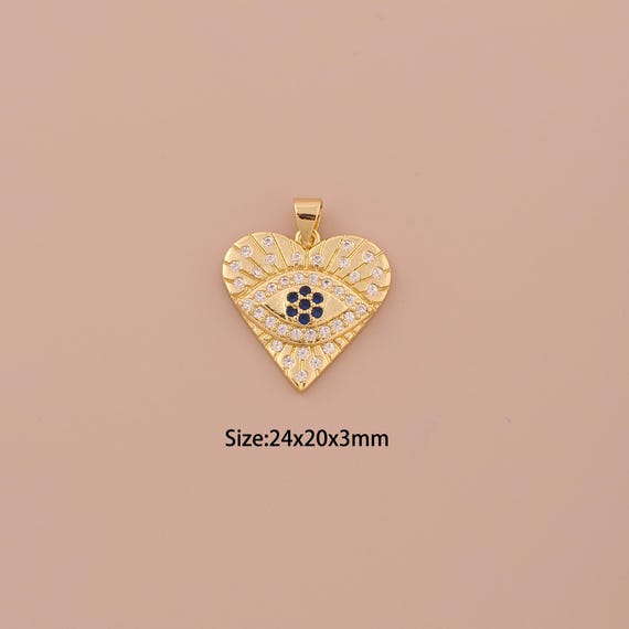 18K Gold Evil Eye Charms,CZ Pave Heart Charms Pendants,Devil Eye Charm for DIY Jewelry Making Supply