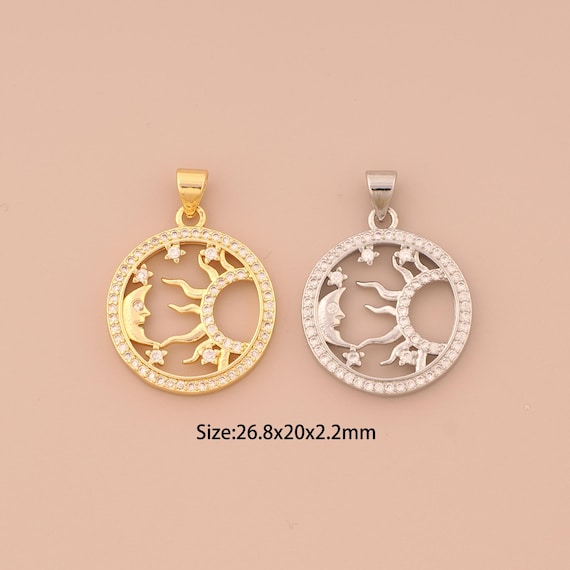 18K Gold Sun Charms,CZ Pave Moon Charms Pendants,Star Charm for DIY Jewelry Making Supply
