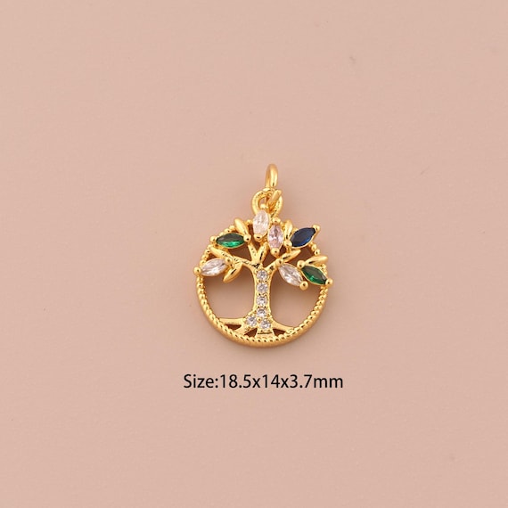 18K Gold Tree of Life Charms,CZ Pave Tree Charms Pendants,Tree of Life Charm for DIY Jewelry Making Supply