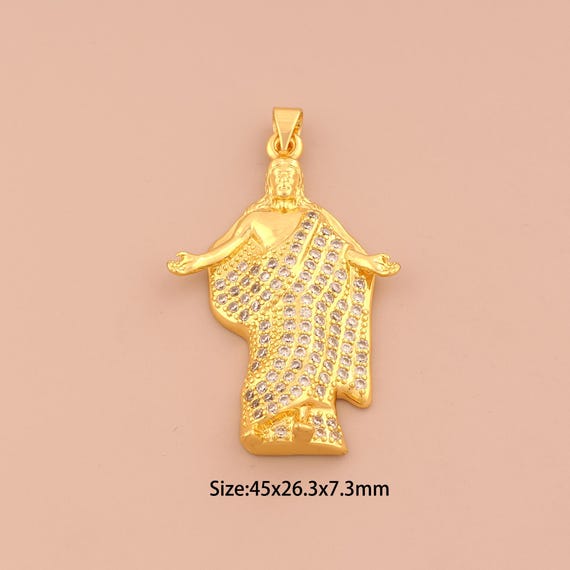 18K Gold Saint Jude Charms,CZ Pave Religion Charms Pendants,St.Juda Charm for DIY Jewelry Making Supply
