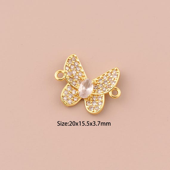 18K Gold Butterfly Connector,CZ Pave Insect Connector Charms,Butterfly Connector for DIY Jewelry Making Supply