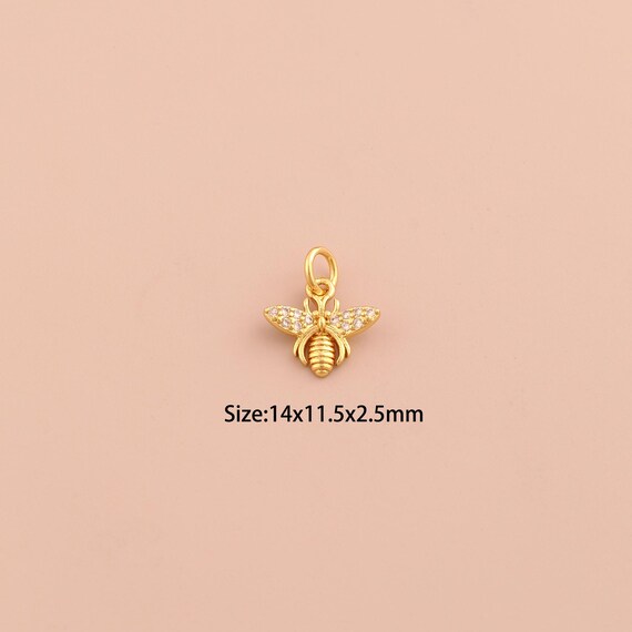 18K Gold Bee Charms,CZ Pave Insect Charms Pendants,Bee Charm for DIY Jewelry Making Supply