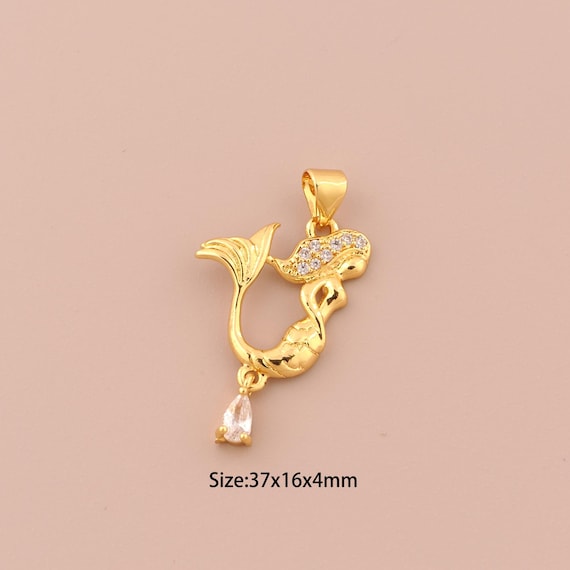 18K Gold Mermaid Charms,CZ Pave Mermaid Charms Pendants,Mermaid Charm for DIY Jewelry Making Supply