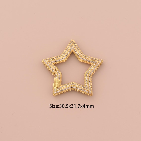 18K Gold Star Clasp,CZ Pave Snap Clasp,Push Door Clasp for DIY Jewelry Making Supply